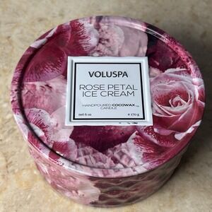 Voluspa ROSE PETAL ICE CREAM Scented LUXURY Candle 6 oz‎ Tin 170g